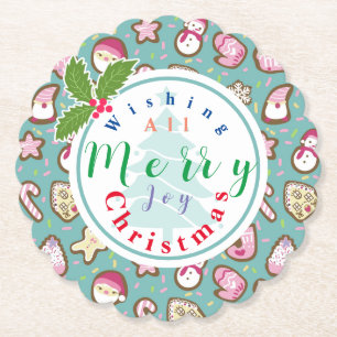 Cookies Christmas Turquoise Paper Coaster