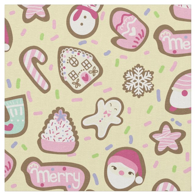 Cookies Christmas Yellow Fabric (Close Up)