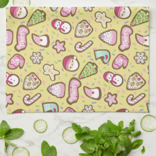 Cookies Christmas Yellow Tea Towel