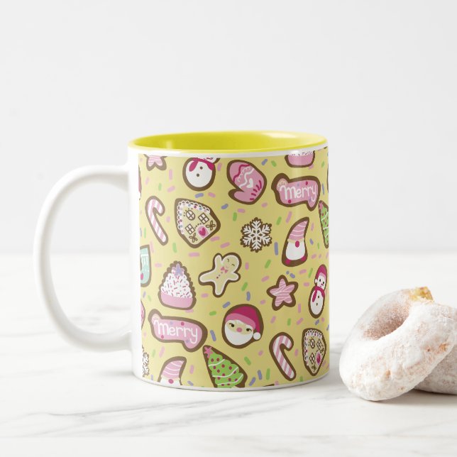 Cookies Christmas Yellow Two-Tone Coffee Mug (With Donut)