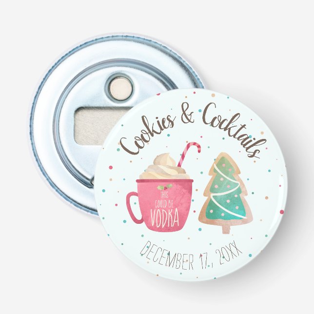 Cookies & Cocktails Christmas Party Festive  Bottle Opener (Front)