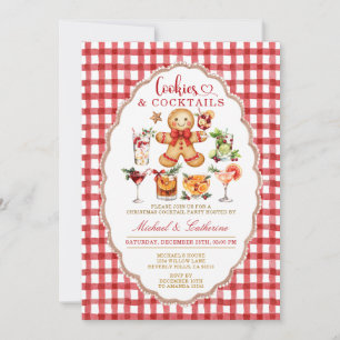 Cookies & Cocktails Winter Christmas Red Gingham Invitation