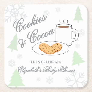 Cookies & Cocoa Baby Shower Square Paper Coaster