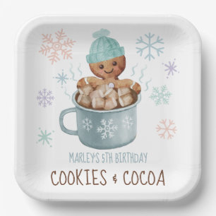 Cookies & Cocoa Gingerbread Boy Winter Birthday Paper Plate