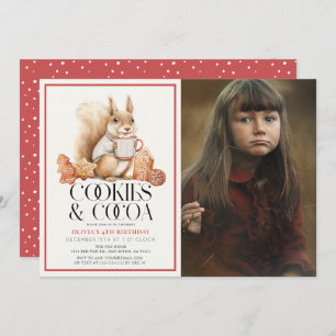 Cookies & Cocoa Squirrel Kid's Birthday Photo Invitation