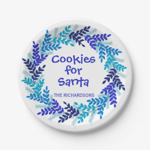 Cookies for Santa Blue Christmas Wreath Paper Plate