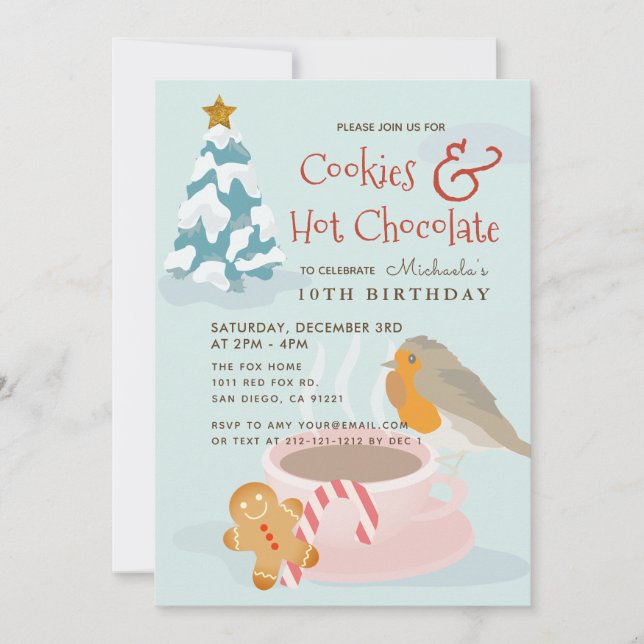 Cookies & Hot Chocolate Blue Birthday Invitation (Front)