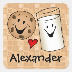 Cookies loves Milk Cartoon Kids Name Sticker