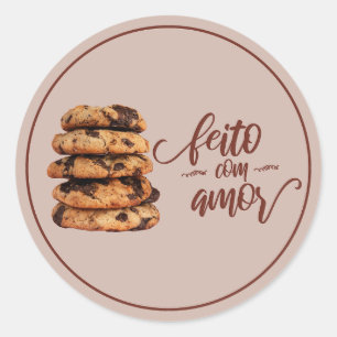 Cookies made with love, feito com amor classic round sticker