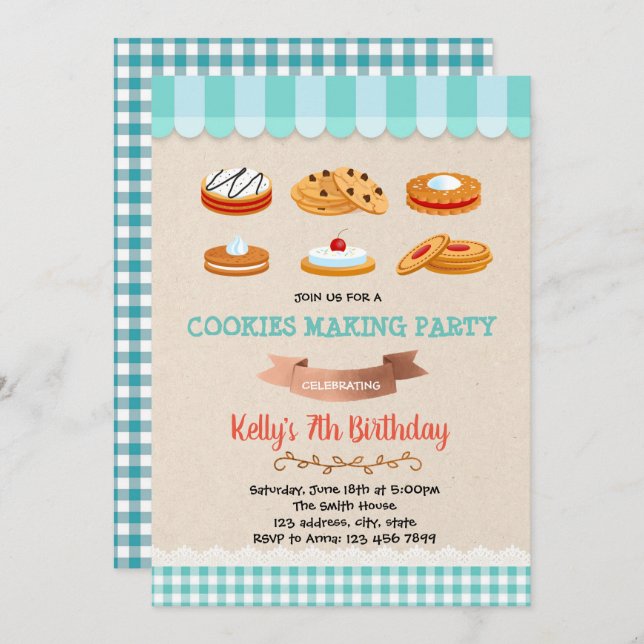 Cookies making birthday party invitation (Front/Back)