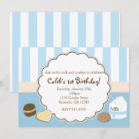 Cookies & Milk Blue Birthday Party Invitations