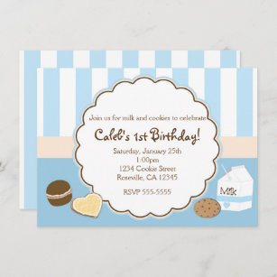 Cookies & Milk Blue Birthday Party Invitations