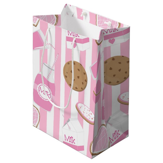 Cookies & Milk Girls Party Pink Bakery Gift Bag (Front Angled)