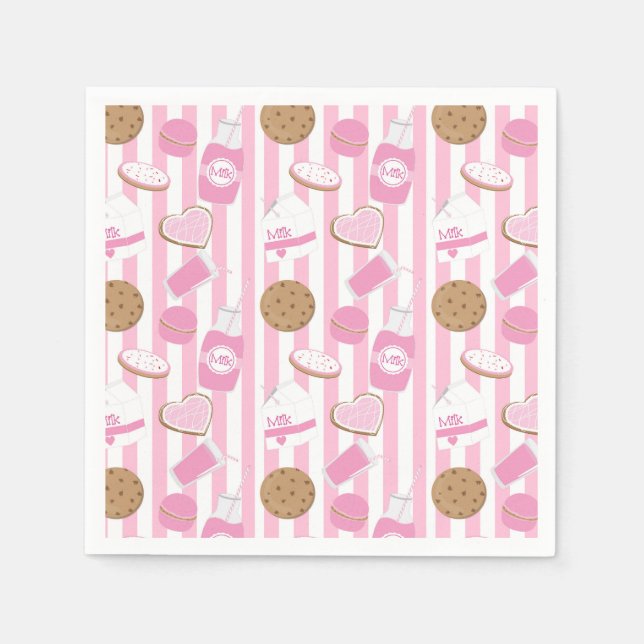 Cookies & Milk Girls Pink Birthday Party Napkins (Front)