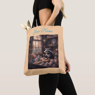 Cookies Tea and Roses Whimsical Racoon Tote Bag