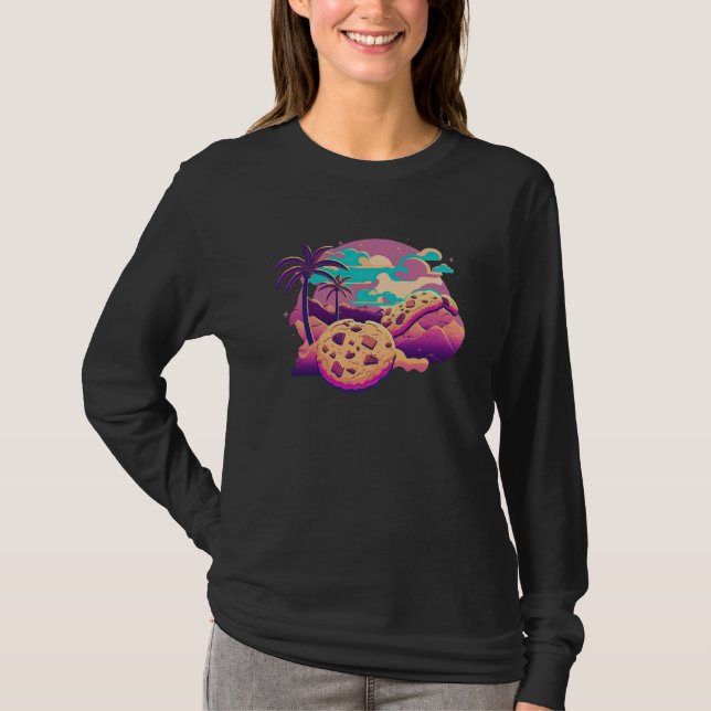 Cookies with Glitched 80s Synthwave Aesthetic T-Shirt (Front)