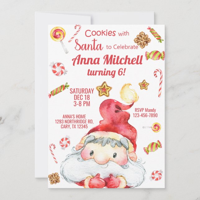 Cookies with Santa girl Christmas invitation. Invitation (Front)