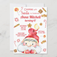 Cookies with Santa girl Christmas invitation.