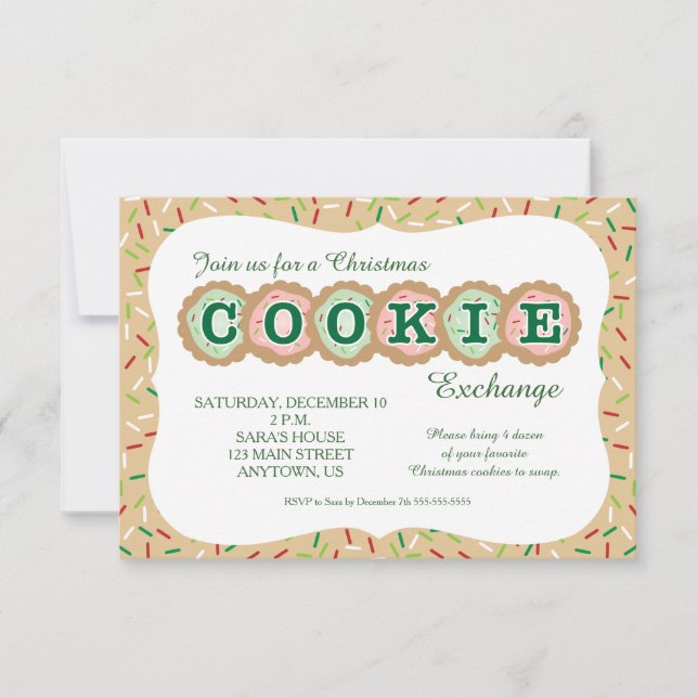 Cookies with Sprinkles Christmas Cookie Exchange RSVP Card (Front)