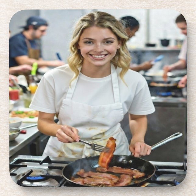 Cooking Bacon Photo Customize Coaster (Front)