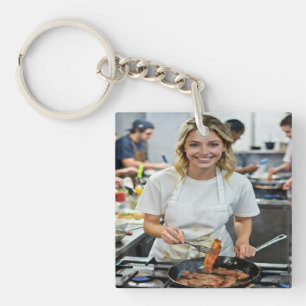Cooking Bacon Photo Customize Key Ring
