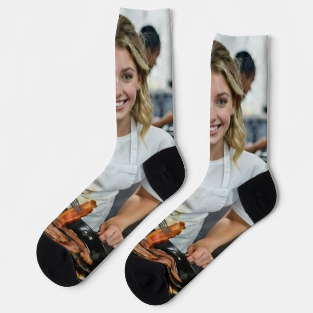 Cooking Bacon Photo Customize Socks (Left)