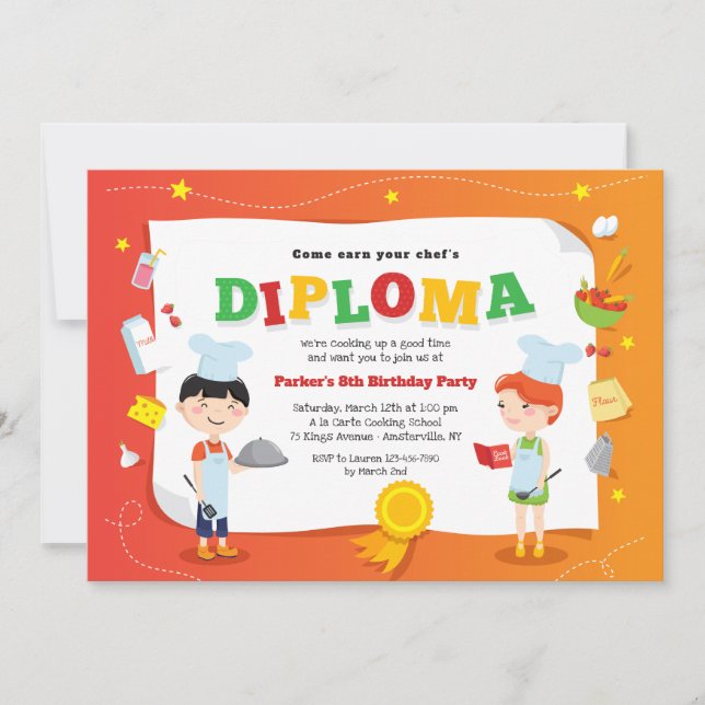 Cooking-Baking Diploma Kids Birthday Invitation (Front)