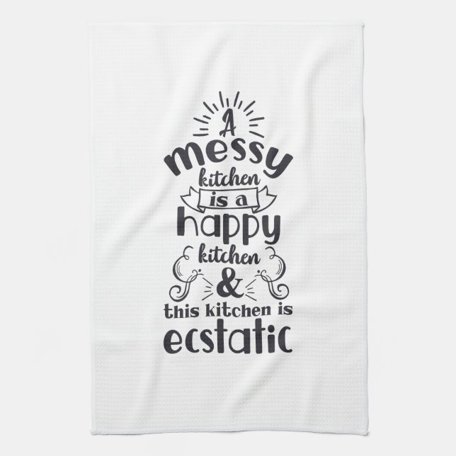 Cooking Baking Kitchen Messy Funny Humour Saying Tea Towel (Vertical)