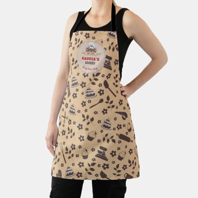 Cooking & Baking Utensils Beige Brown Custom Logo Apron (Insitu)