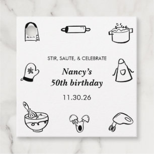 Cooking Birthday Party Hand Drawn Chef Minimalist Favour Tags