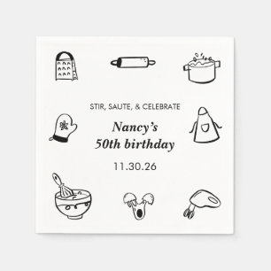 Cooking Birthday Party Hand Drawn Chef Minimalist  Napkin