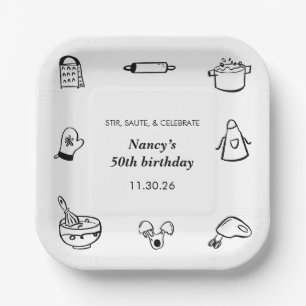 Cooking Birthday Party Hand Drawn Chef Minimalist Paper Plate