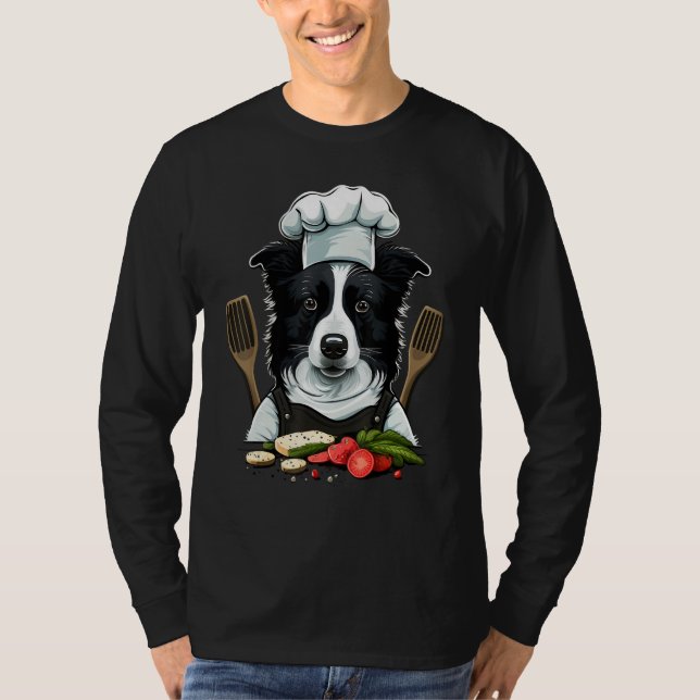 Cooking Border Collie Restaurant cook on Border Co T-Shirt (Front)