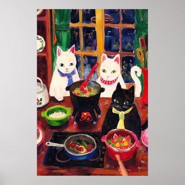 Cooking Cats Print  Whimsical Kitchen Cat (Front)