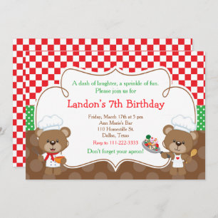 Cooking Chef Bear Birthday Party Invitation