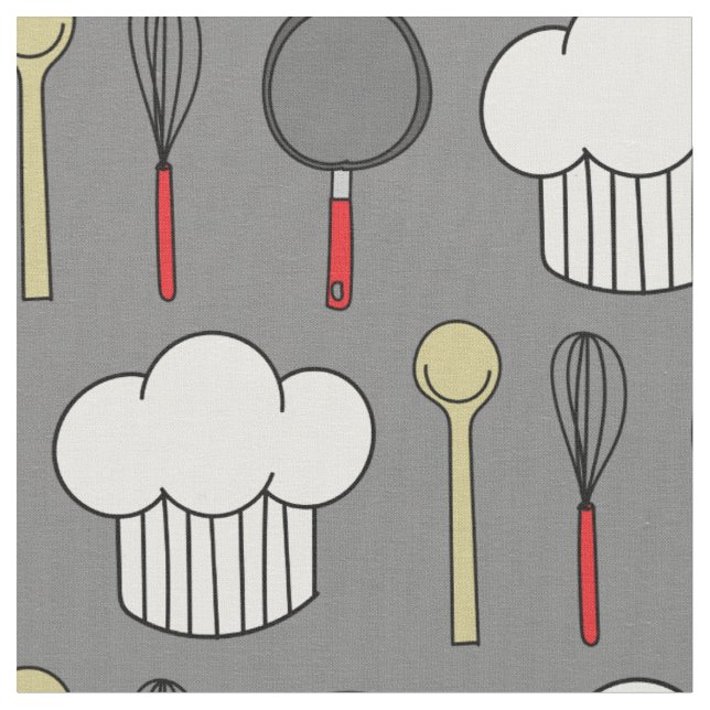 Cooking Chef Cute Kids Baking Kitchen Fabric (Close Up)