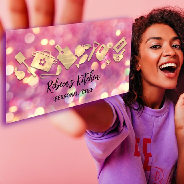 Cooking Chef Restaurant Catering Logo QR Code Pink Business Card (Cooking Chef Restaurant Catering Logo QR Code Pink Business Card)