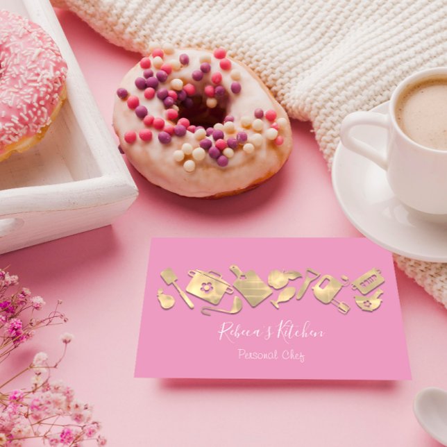 Cooking Chef Restaurant Catering Logo QR Pinky Business Card (Creator Uploaded)