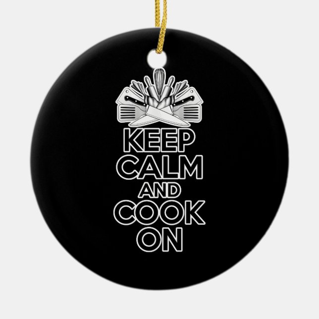 Cooking Humour: Keep Calm and Cook On Ceramic Tree Decoration (Front)