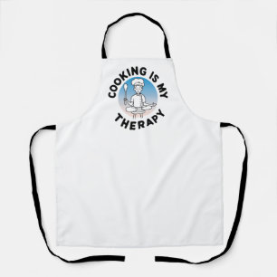 Cooking Is My Therapy" White Chef Apron