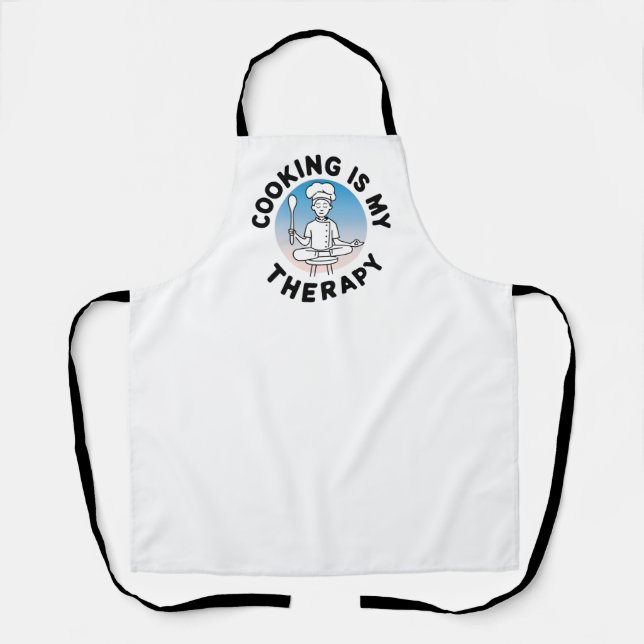 Cooking Is My Therapy" White Chef Apron (Front)