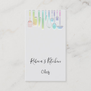 Cooking Logo Chef Restaurant Grey Holographic Business Card