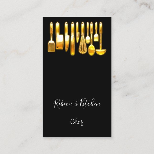 Cooking Logo Chef Restaurant Kitchen Knifes Black Business Card (Front)