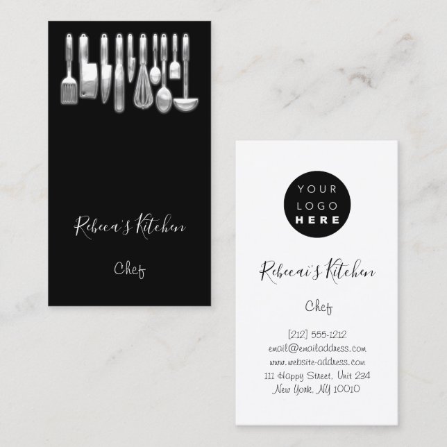 Cooking Logo Chef Restaurant Kitchen Knifes Modern Business Card (Front/Back)