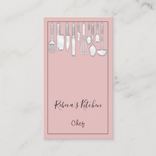 Cooking Logo Chef Restaurant Kitchen Knifes Rose Business Card (Front)