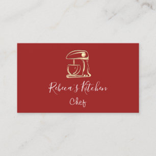 Cooking Logo Robot Mixer Chef Burgundy Gold Business Card