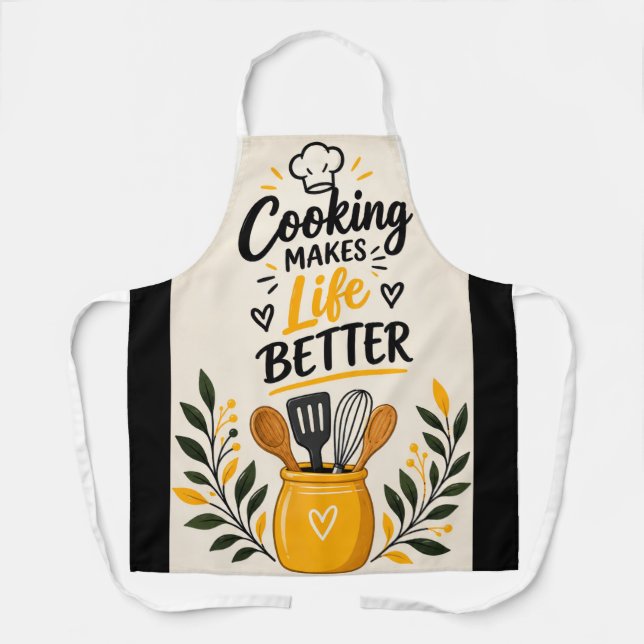 Cooking Makes Life Better – Modern Kitchen Apron (Front)