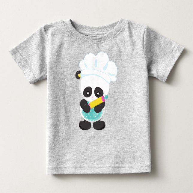 Cooking Panda, Baking Panda, Apron, Rolling Pin Baby T-Shirt (Front)