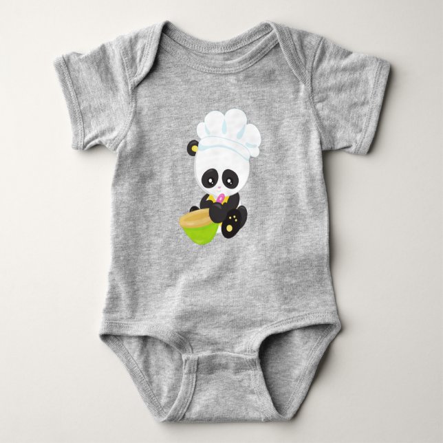 Cooking Panda, Baking Panda, Cute Panda, Bowl Baby Bodysuit (Front)