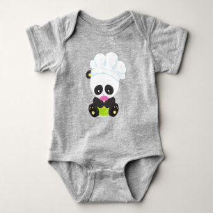 Cooking Panda, Baking Panda, Panda With Doughnut Baby Bodysuit